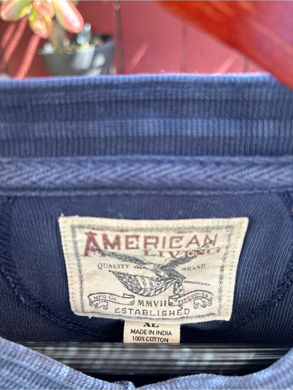 American Living Navy Button Henley with Patch Label